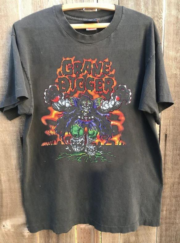 90s Grave Digger Band Retro Style Charcoal Reprint Digital T shirt WA1497 L