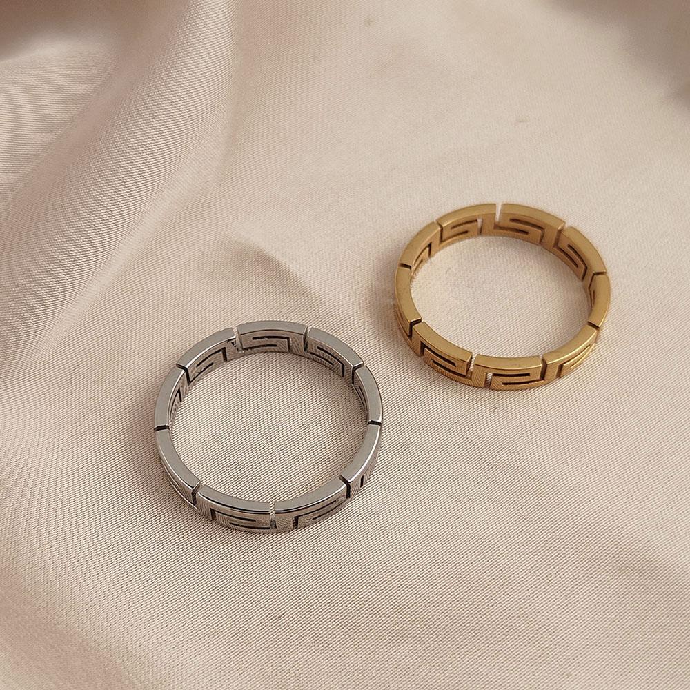 Creative - Greek Key Pattern Stainless Steel Finger Ring, High Quality Waterproof Jewelry, Gift for Friends