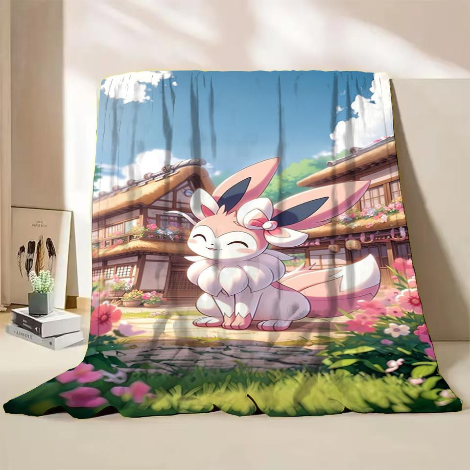 Pokémon Evoli Flanell-Kuscheldecke für Bett Sofa Zuhause Schlafzimmer Büro Reisen Kinder-Überwurfdecke Kinder Winter Warm Weich Geschenke