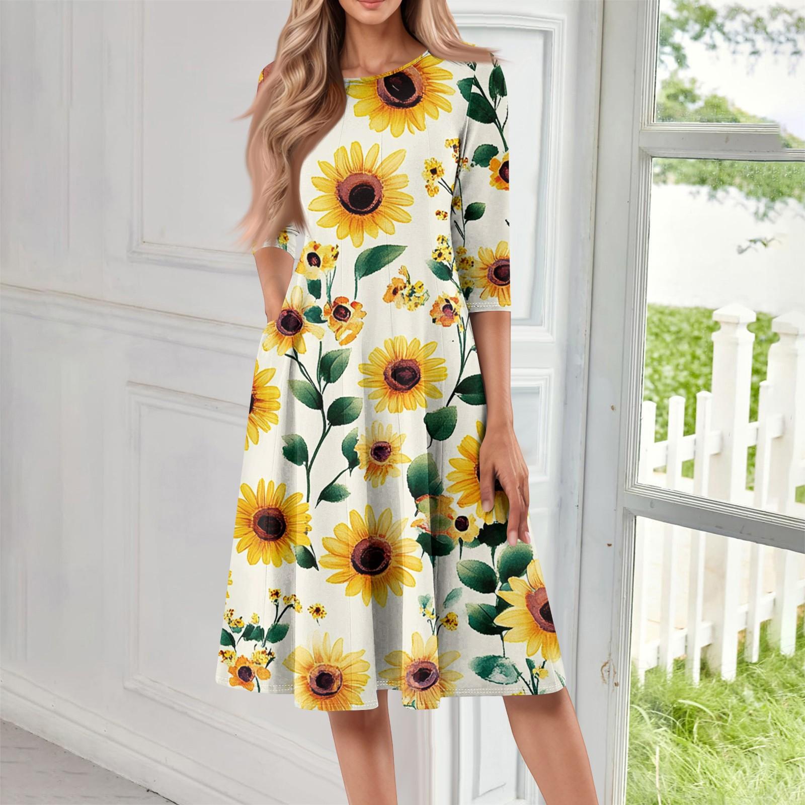 

Женское повседневное модное платье миди с круглым вырезом и рукавом три четверти XXL