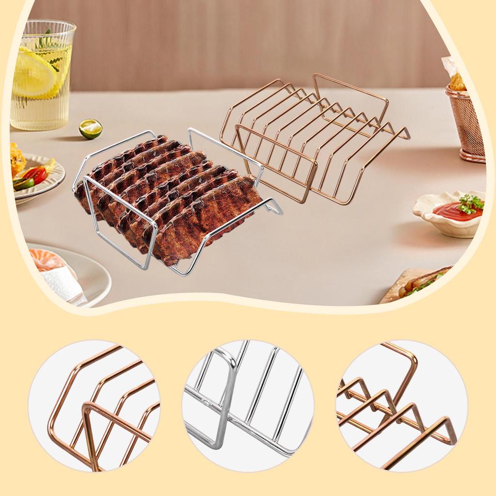 BBQ Accessory Steak Grilling Rack Stainless Steel Rib Roast Holder Heavy Duty Meat Rack for Professional Barbecue Set