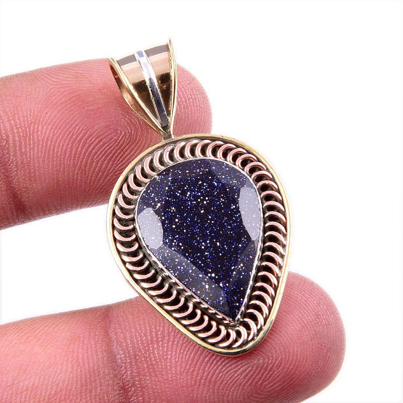 

Natural Blue Sunstone 925 Solid Sterling Silver TwoTone Gift Pendant 1.5 k7g65