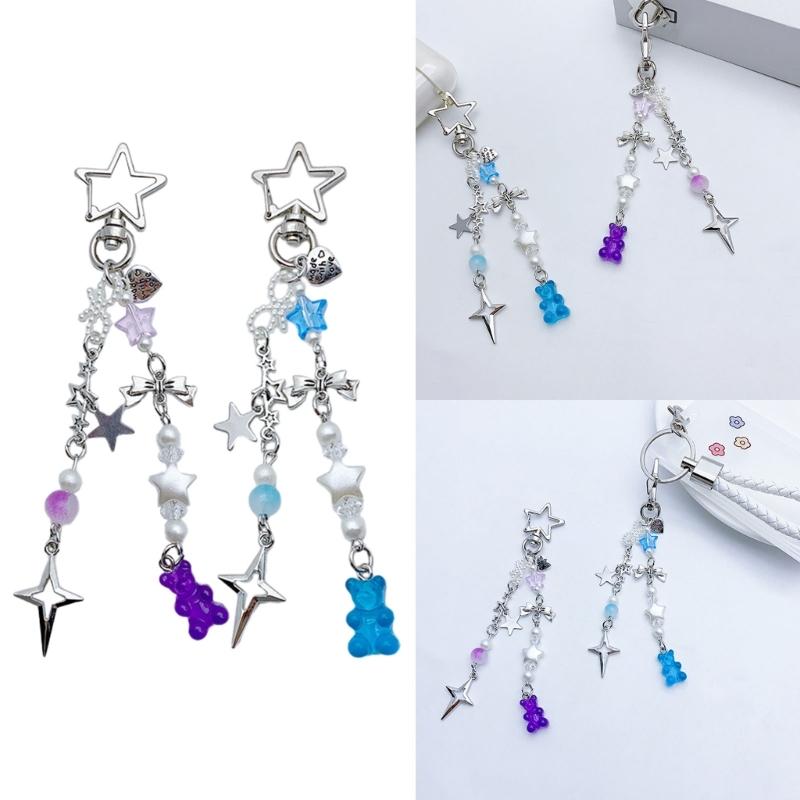 Five-pointed Star Tassels Phone Lanyard Acrylic Bear Pendant Keychain Keyring