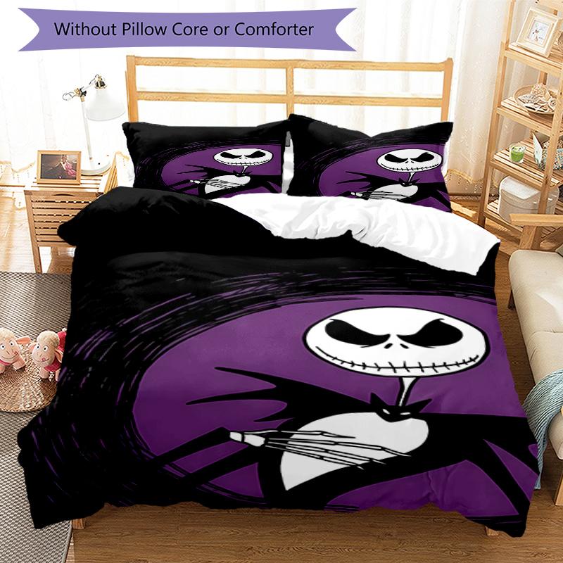 3dílná sada povlečení The Nightmare Before Christmas Uzavírání na zip Obsahuje 1 povlak na přikrývku & 2 povlaky na polštář, Měkká a pohodlná pro všechna roční období.