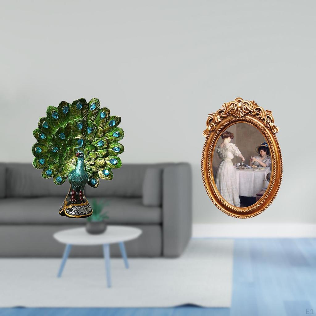 Elegant Resin Peacock Sculpture And Ornate Photo Frame Collection for Bedroom Office Living Room