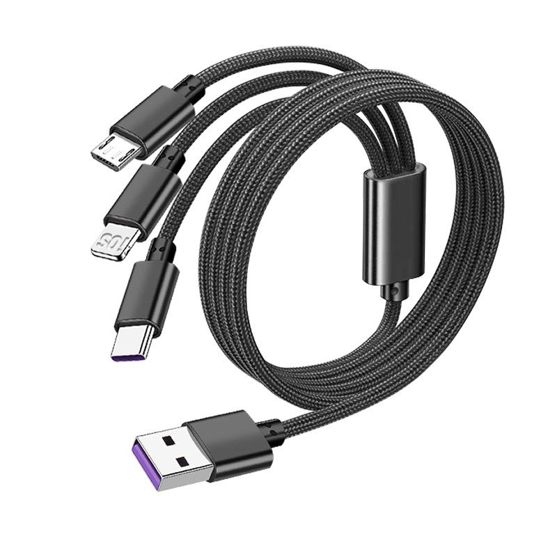 3-in-1 Fast Charging Cable for Type-C, Huawei, & Apple Devices S188 Braided 1M 3-in-1 Bare Cable
