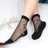 5 Pairs of Ladies Spring and Summer New Style Flowers Sexy Thin Transparent Cotton Bottom Glass Silk In The Tube Socks