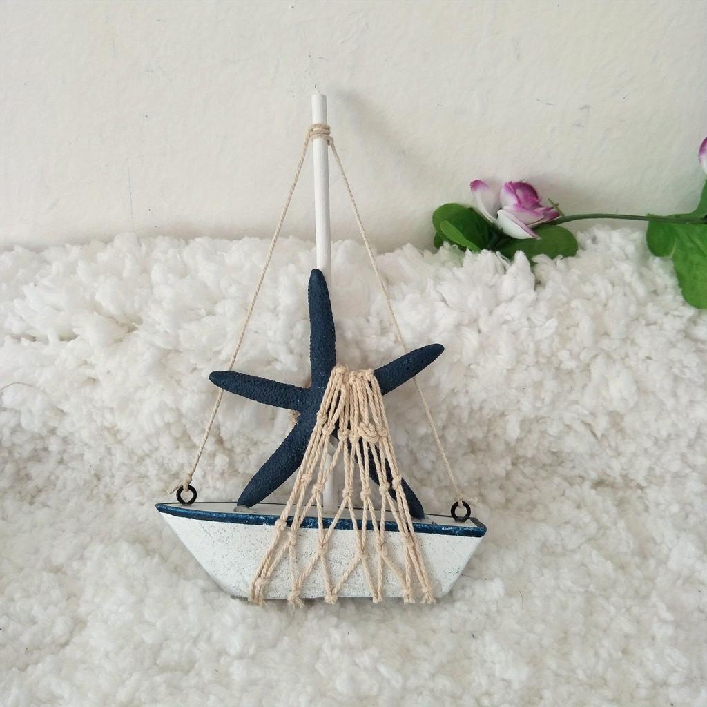 1PC Mini Wooden Sailboat Decorative Ropes and Anchors,Mediterranean-style Commemorative Gift for The Owner's Home Office Desktop
