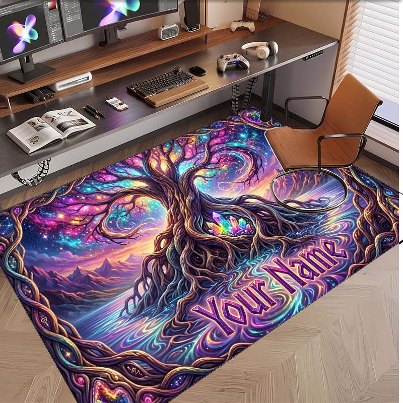 Tree of Life Theme Soft Crystal Velvet Rug Custom Name & Text Print Non Slip Floor Rug for Bedroom Living Room