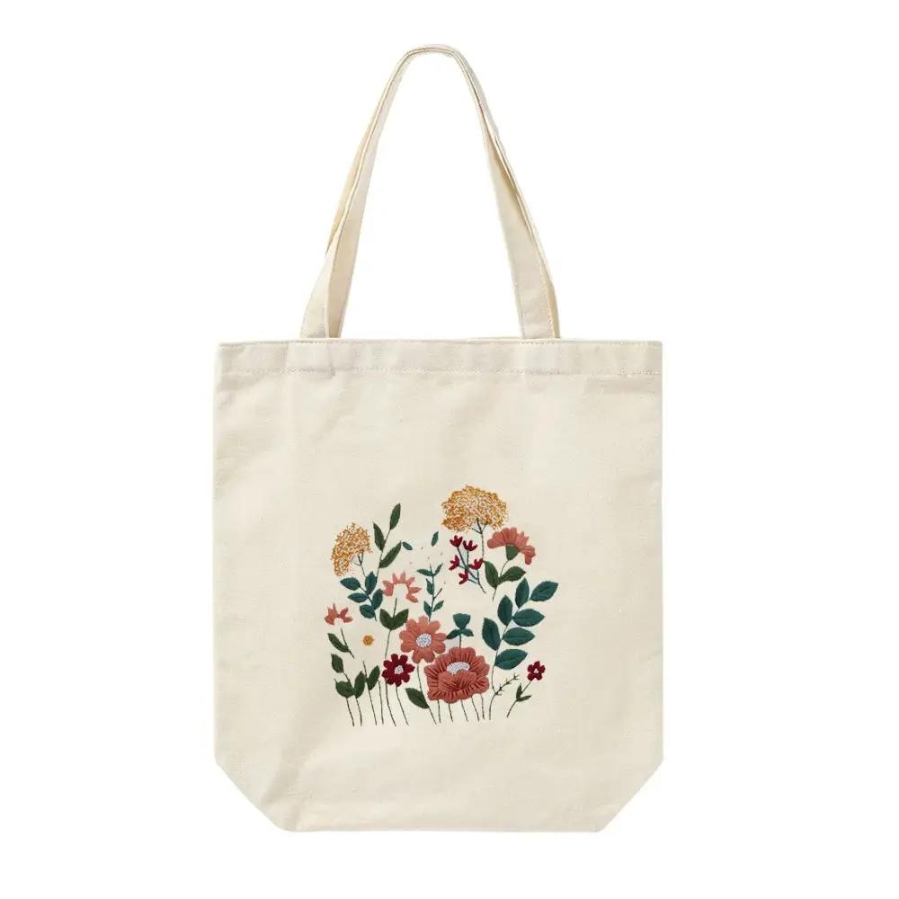 Canvas Tote Bag Embroidery Kit Flower Pattern DIY Needlepoint Kits Crafts Needle and Thread Kit Embroidery Kit for Beginners