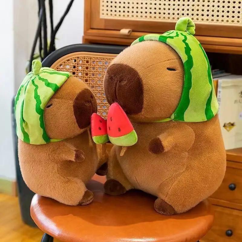 25cm Detachable Watermelon Hat Capi Bara Plush Water Dolphin Doll Watermelon Pull-out Kids Birthday Party Gift Home Decoration