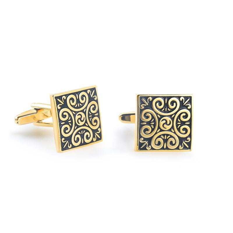 Gold Square Retro Roman Patterned Metal Cufflinks Men s French Pure Natural золотой