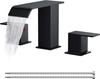 Bathroom Waterfall 3 Holes Basin Faucet, 2 Handles Cold Hot Water Mixers Sink Taps Black Chrome Brushed Gold