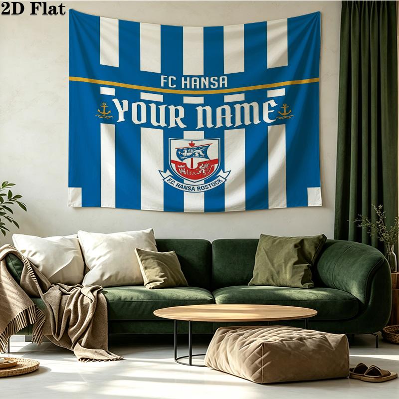Benutzerdefinierte Name FC Hansa Rostock Gedruckte Wandteppich – Wandbehang für Schlafzimmer, Studentenwohnheime und Heimdekoration