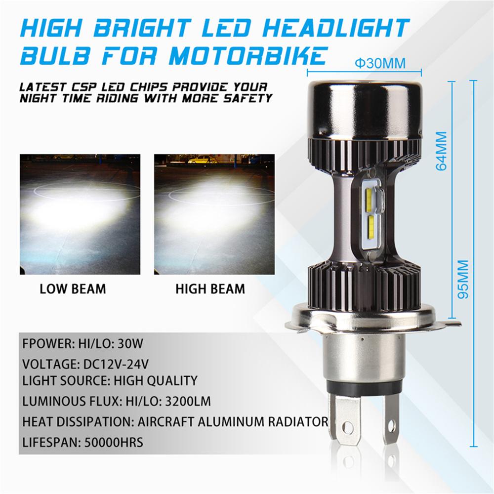 30W Motorcycle ATV H4 LED Headlight Bulb High/Low Beam Headlamp 6000K Waterproof