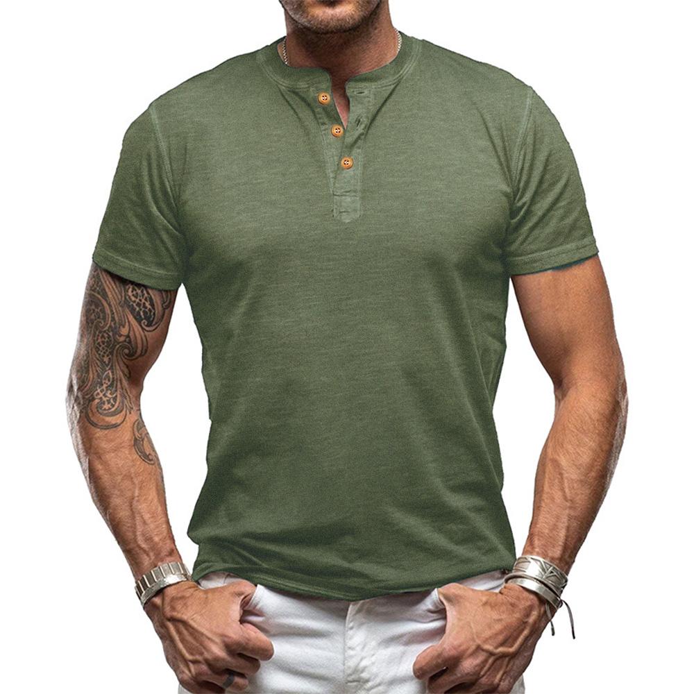 T-shirt da uomo in cotone con collo Henry, design ad alta elasticità, vestibilità slim, magliette tinta unita, top da uomo, T-shirt a maniche corte per uomo