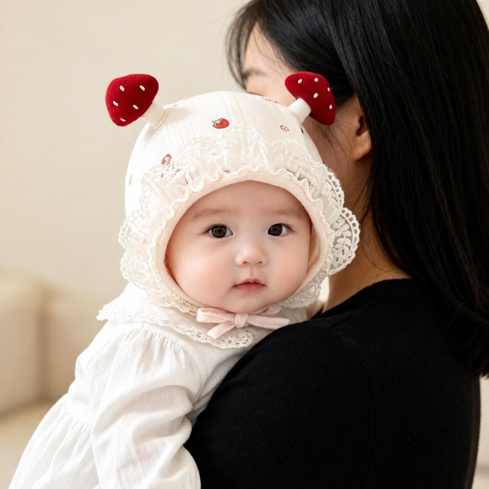 Windproof Baby Earflap Hat Lace Trim Mushroom Lace Hat Durable Newborn Baby Hat  Spring Autumn
