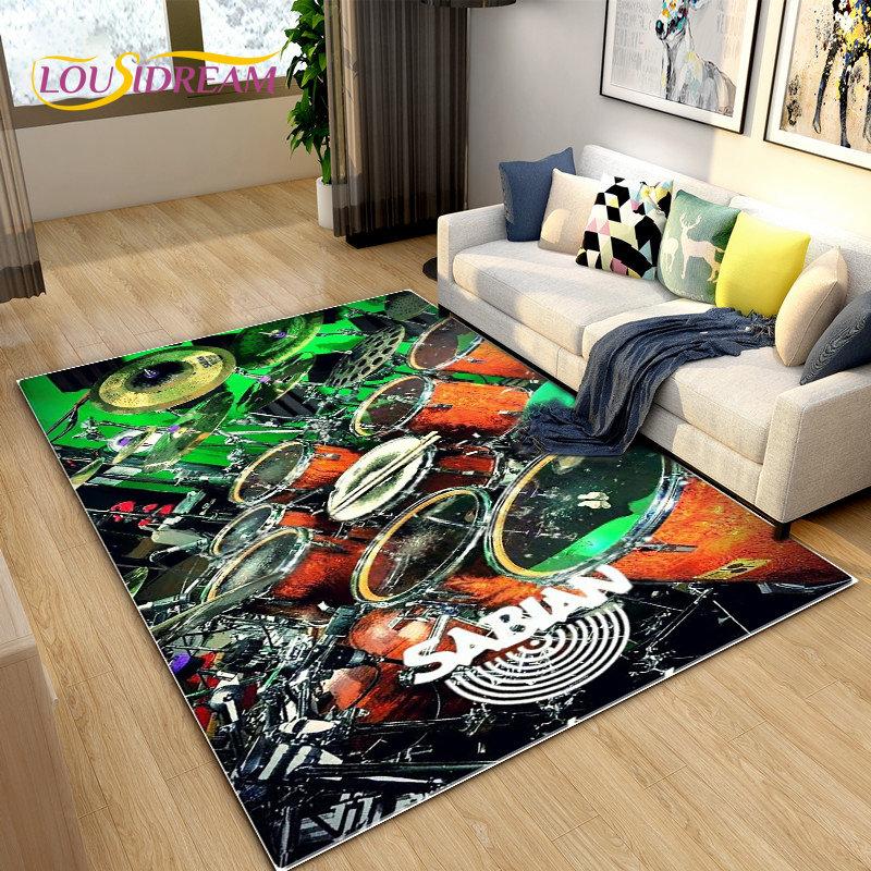 Drum Kit Music Instruments Area Rug Large,Carpet Rug for Living Room Bedroom Sofa Doormat Decoration,Kitchen Non-slip Floor Mat