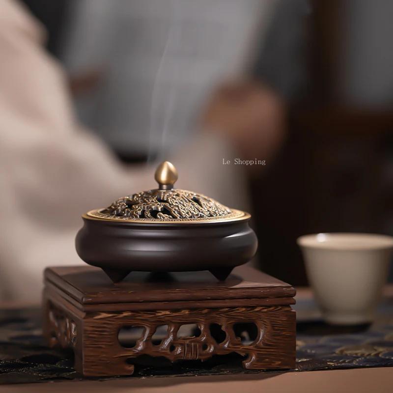 Copper Incense Burner Engrave Auspicious Clouds Pattern/Sandalwood Agarwood Incense Coil Burning Censer Tabletop Decoration