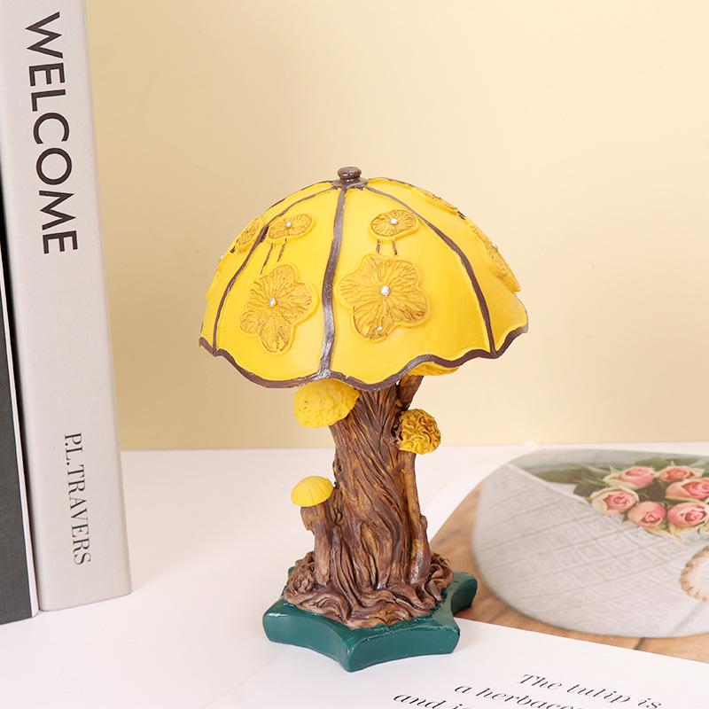 Painting Mushroom Table Lamp,Stained Plant Night Light,Resin Mushroom Bedside Lamp for Bedroom Living Room Home Office Decor
