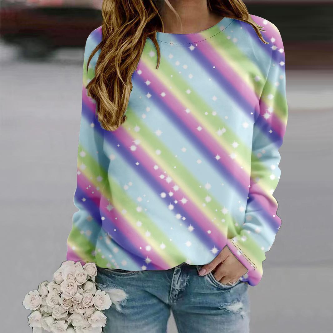 

Осенняя женская мода с круглым вырезом и длинным рукавом, свободная одежда, футболка с принтом Wave Point 8XL светло-синий