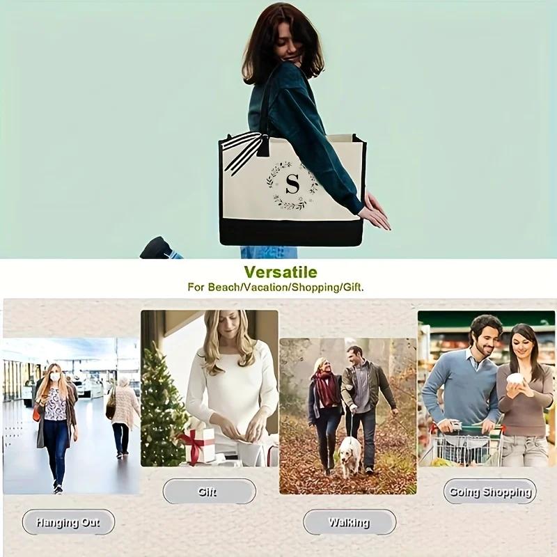 Women's  Set Large Capacity Shopping Bags Fashion Canvas Letter Handbag Makeup Bags Travel Storage Bag Office