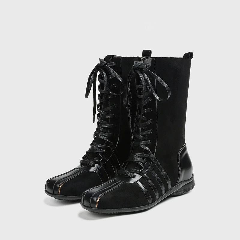 2025 Latest Retro Knight Short Boots Women Spring and Autumn Lace-up Western Boots Niche Platform Color Matching Boots