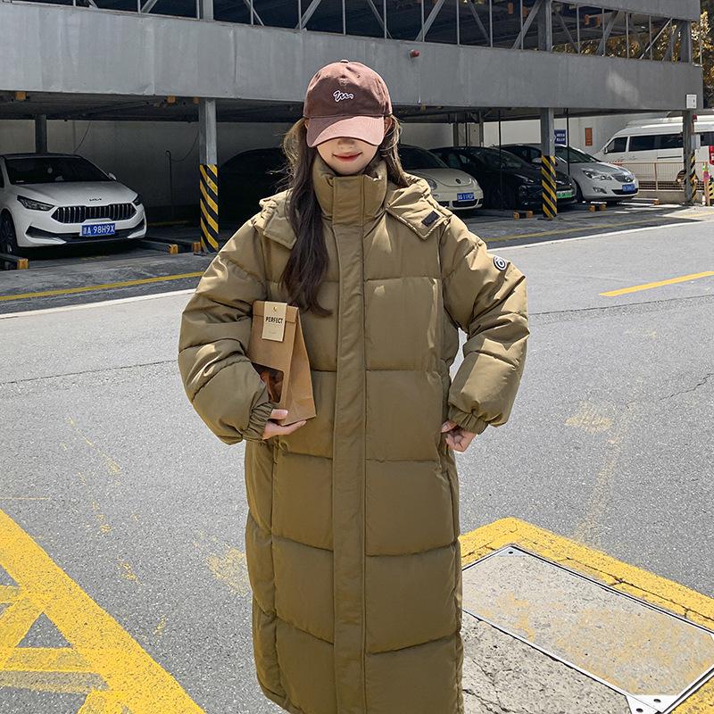Winter 2025 new long cotton jacket over the knee Korean version of loose collegiate style down padded jacket thickened jacket