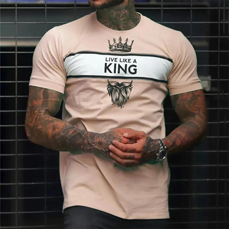 T Shirt Man Classic Men's Clothing Outdoor Round Neck Short Sleeve Top Stripe Print Street Loose T-Shirt