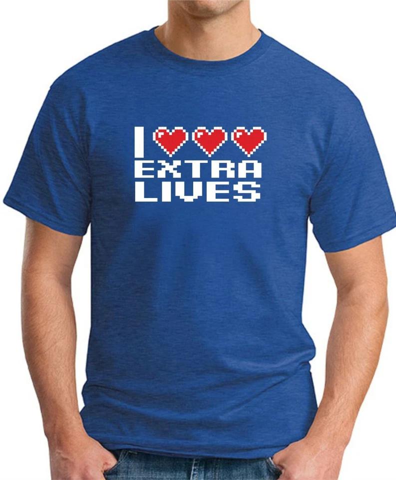 I HEART EXTRA LIVES T-SHIRT   Funny Slogan Novelty Love Geeky Gift Video Gaming 4 XL
