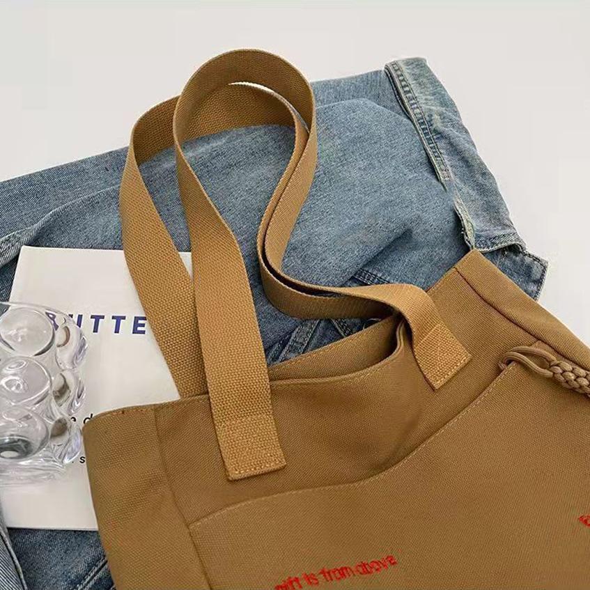 New Women's Canvas Tote Bag Ins Versatile Large Capacity Shoulder Handbag Student School Book Bag Daily Commute Casual Reusable Cloth Bag
