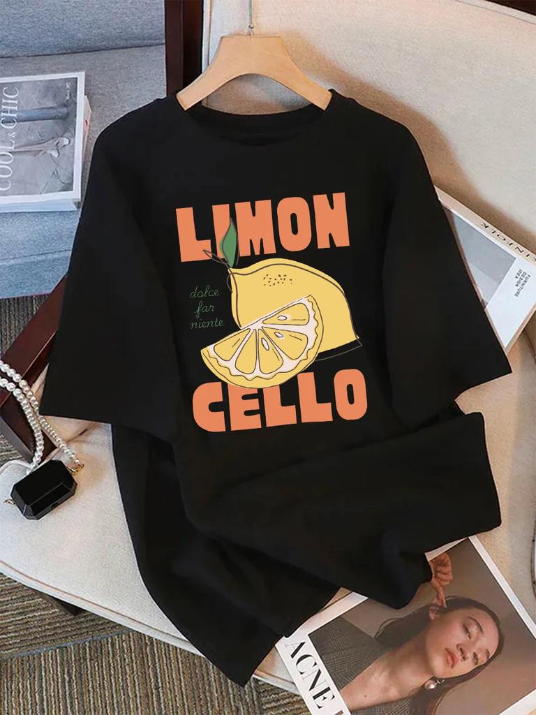 Lemon Cello Art Fruit Prints  Summer T-Shirt Women Tops O-Neck Soft Comfortable T Shirt Holiday Casual Women Clothes