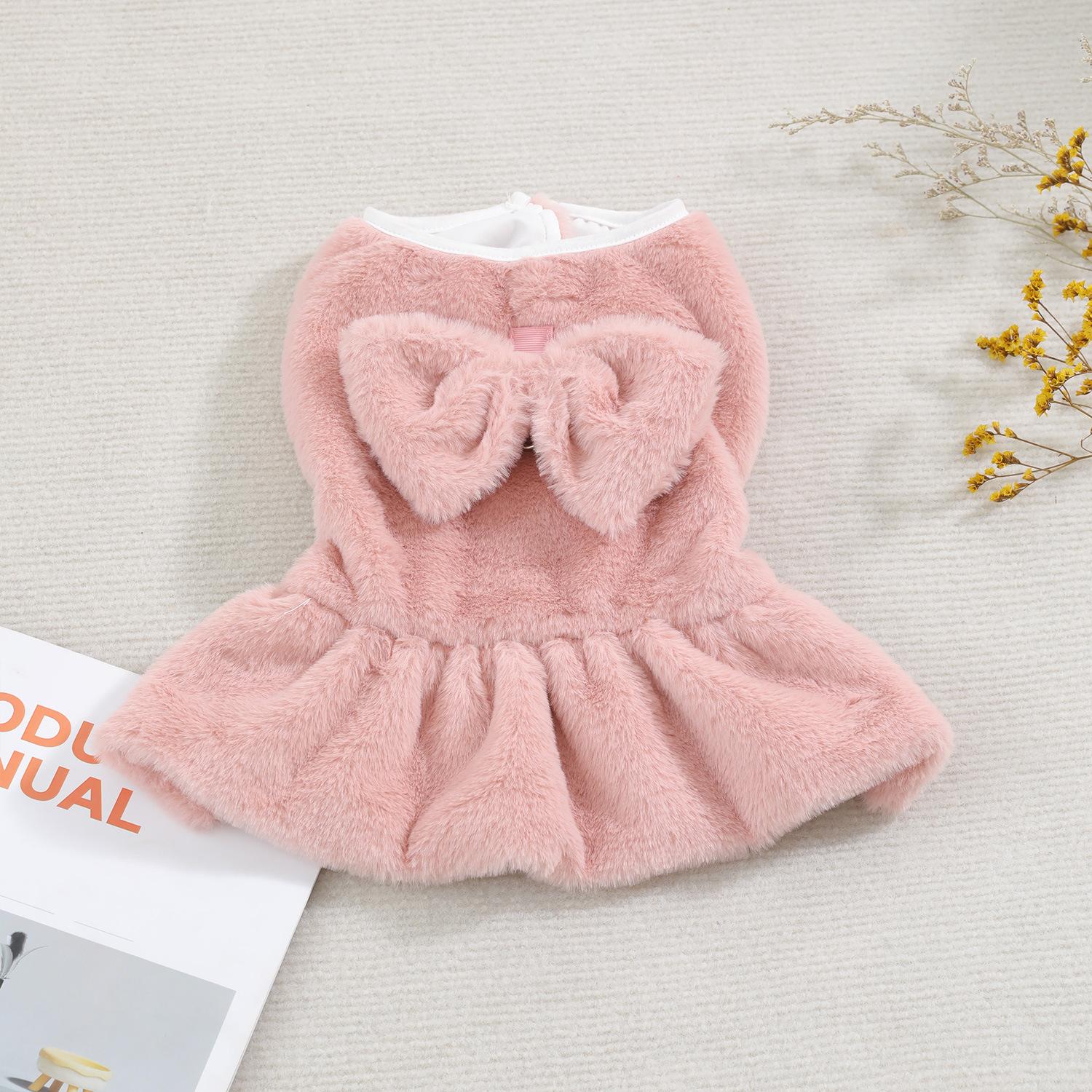 

Одежда для домашних кошек и собак, зимняя утолщенная, с бантом и пряжкой для поводка, юбка из искусственного кроличьего плюша, осенне-зимняя одежда для щенков, новинка XL (suitable for 12-8kg) розовый