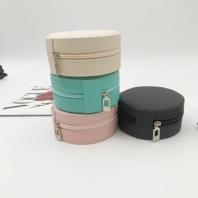 Portable Round Jewelry Box Necklaces Earrings Rings Jewelry Organizer Display Travel Jewelry Case Boxes Pu Leather Storage Box