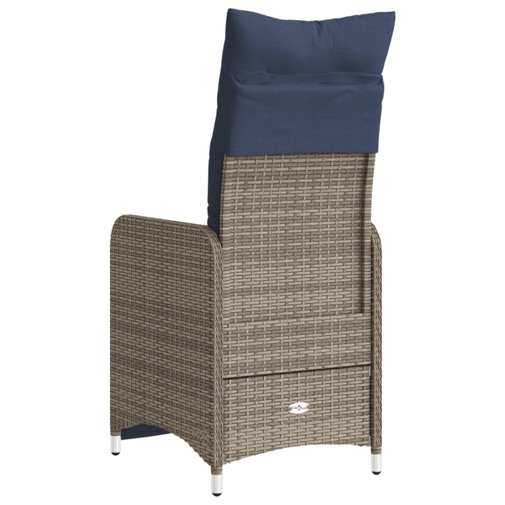 Adjustable Garden Lounge Chair with Cushions Grey Poly Rattan