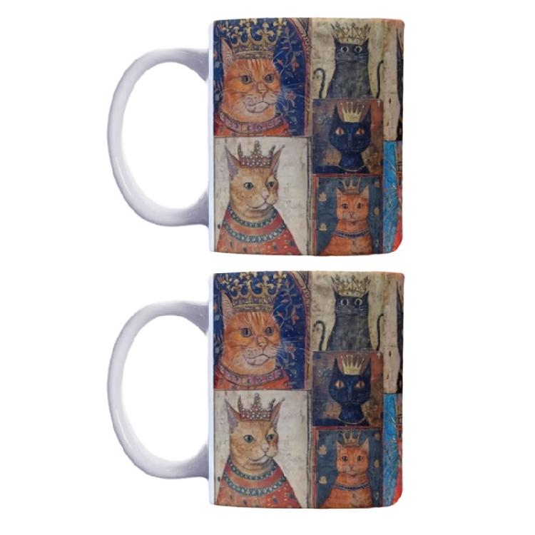 Medieval Cats Pattern Mug With Handle Heat Resistant Afternoon Teas Mug Drinking Cup for Coffee Teas Milk Enduring