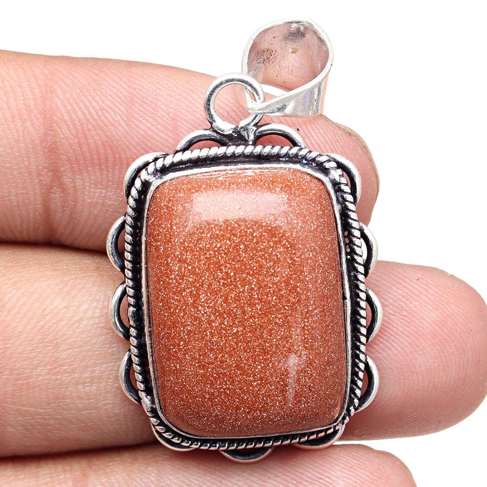 Pendant Red Sunsitara Gemstone Handmade Gift For Her Silver Jewelry 1.5"