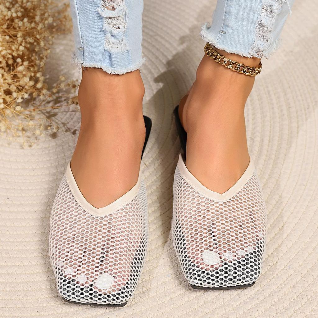 Simple non-slip lazy sandals Korean version of Baotou slippers 2025 new flat-bottomed fashion outer wear hollow mesh slippers