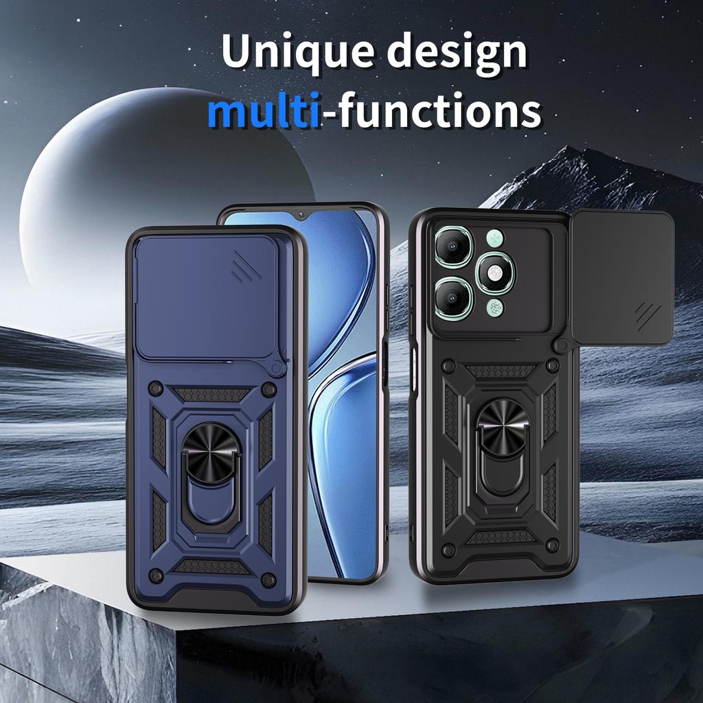 For itel A90 4G Case with Slide Camera Lid PC+TPU Kickstand Phone Cover