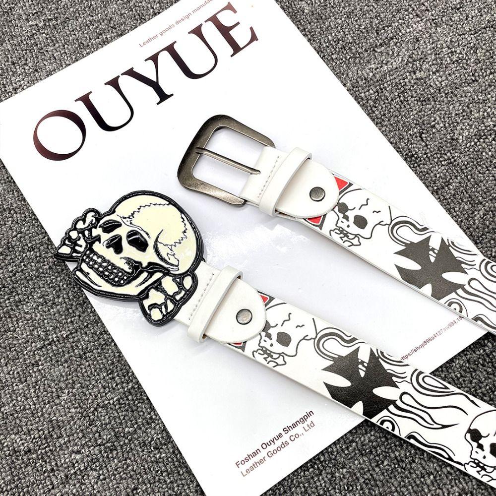 Y2k Skull Belt Jeans Decor Pu Cross Waistbands Simple Skeleton Belt  Female/Girls