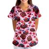 Women's Animal Print Loose V-Neck Pocket Short Sleeve  Uniform  Uniform