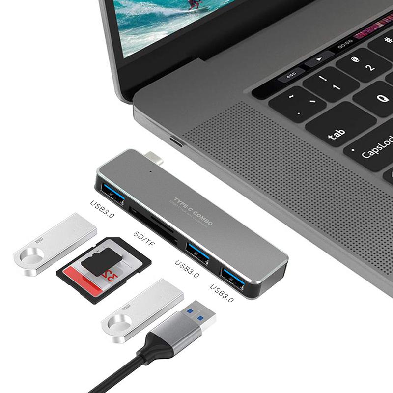 5-in-1 USB3.0 Hub Type-C Adaptor Card Reader for Laptop PC Mobile HDD Flash Drive