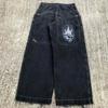 Blugi din Denim cu Imprimeu Grafic Hip Hop, Croială Largă, pentru Bărbați, Stil Y2K Harajuku, Pantaloni cu Picior Drept