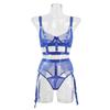 Lace Underwire Sexy Three-Piece Lingerie Set with Slit