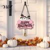 Festive Entrance Hanging Bell Halloween Cute Witch Hat Ghost Door Sign, Wooden Decoration, Decorative Skull Doorbell Pendants for Indoor Outdoor Home