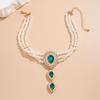 Perlen-Imitation mit grünem/transparentem Kristall-Choker-Halskette für Damen Charms Kragen Hochzeitszubehör Modeschmuck