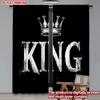 Set Of 2 Modern King Crown Black White Curtains Digital Printing Bold Letter Pattern Monarch Symbol Living Room Bedroom Curtain Polyester Perfect For