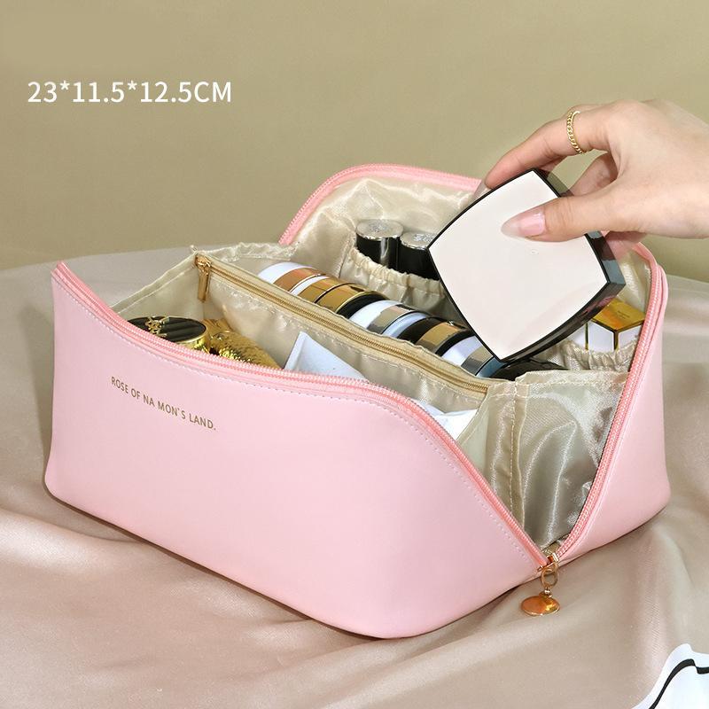 Leather Large Capacity Travel Cosmetic Bag Portable Women Makeup Case Waterproof Multifunctional Toiletry Organizer Storage Bag