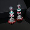 Estele Rhodium Plated Oxidised Gorgeous Jhumka Earrings with Red & Green Enamel for Women