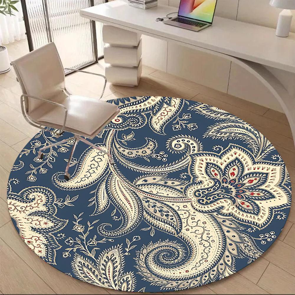 1pc Paisley Motif Office Round Area Rug, Indoor Mat Suitable ForOffice, Under Office Chairs Bedroom Living Room Home Decor, Room Deco 003